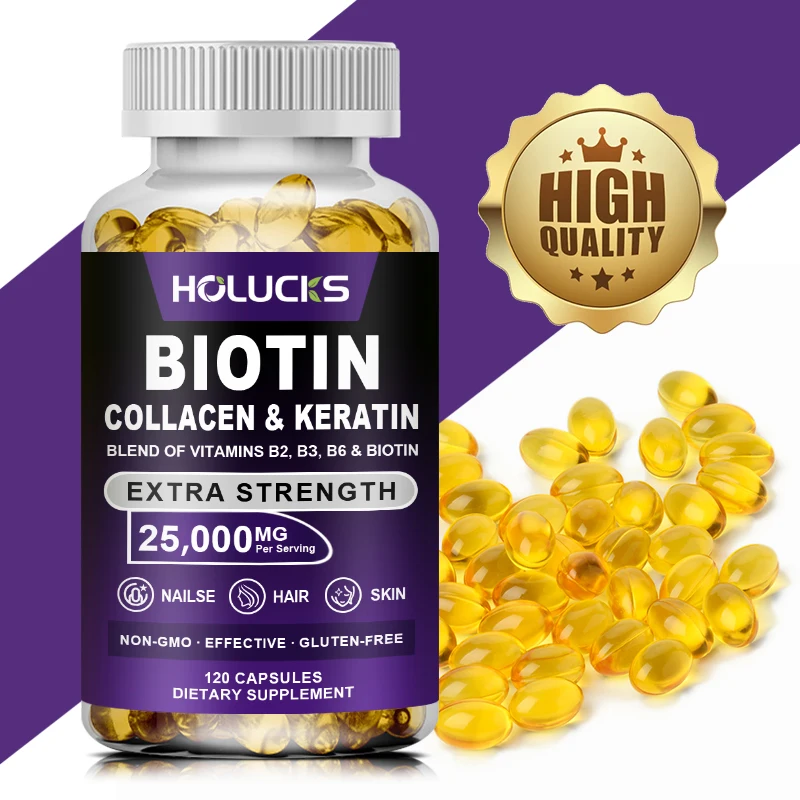 Cápsulas de Biotina+Colágeno+Queratina, Hidratación, Promueve el Crecimiento del Cabello, Fortalece Uñas, Articulaciones y Huesos Débiles, Antienvejecimiento, Blanqueamiento