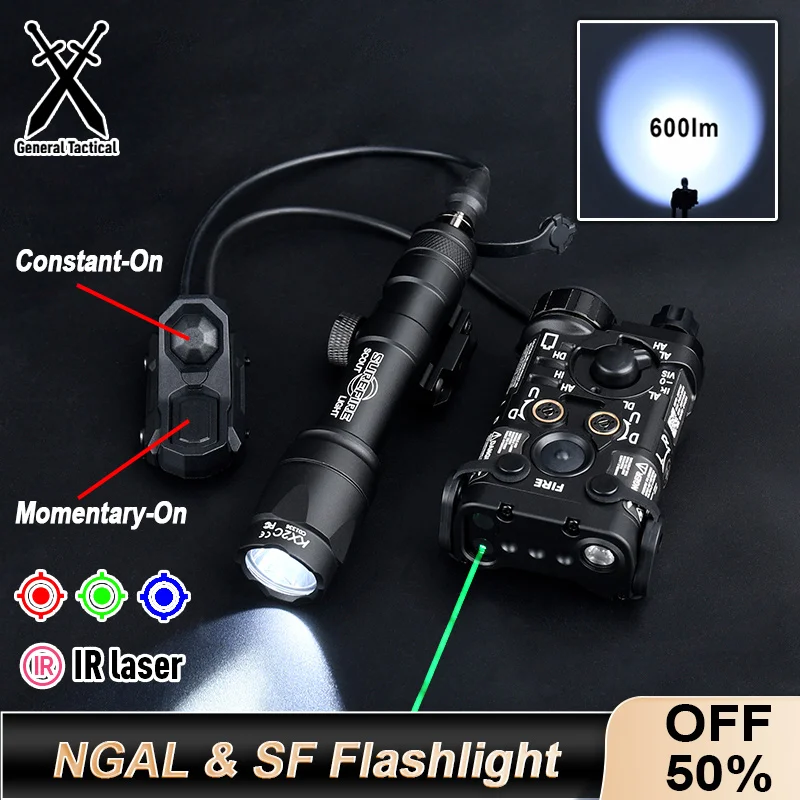 WADSN Tactical Metal NGAL SF M300A M600C Flashlight With AXON Dual Function Swtich Fit 20mm Rail Airsoft Hunting LED Light Laser