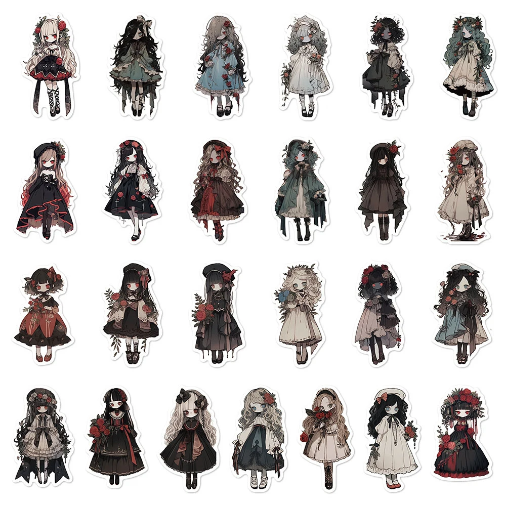 10/30/50pcs Dark Gothic Style Vampire Girl Stickers Horror Anime Graffiti Sticker Phone Skateboard Stationery Cartoon Decals Toy