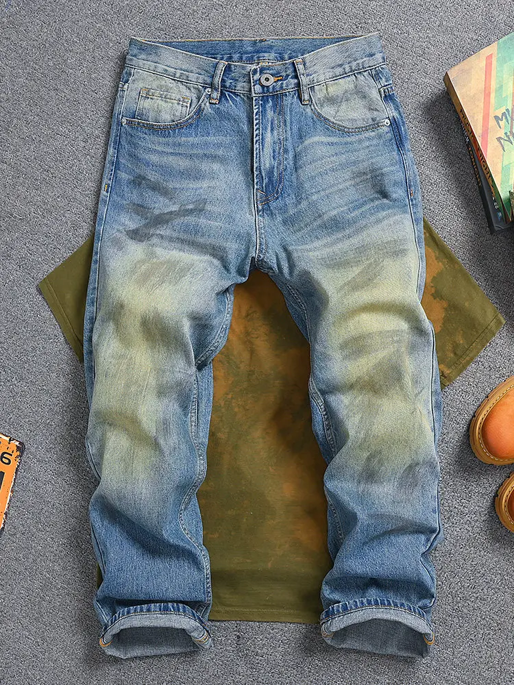

Men's American High Street Vintage Jeans, Loose Straight Wide Leg Denim Pants, Casual Fashion Washed Long Trousers
