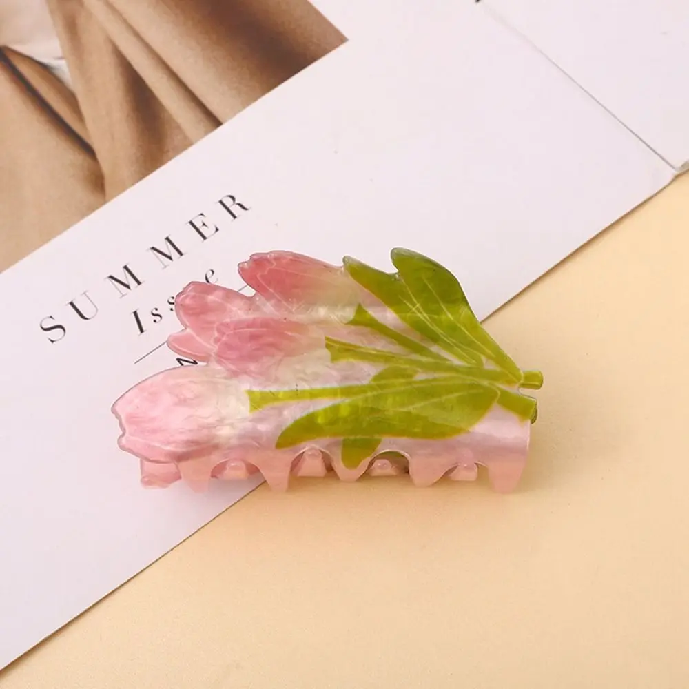 Tulip Geometric Shape Candy Color Shark Clip Korean Style Headwear Plastic Hair Claw Flower Hair Clip Female Hair Accessories