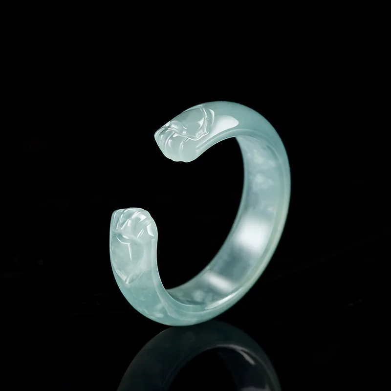

Natural A-grade Jade Blue Water Three-dimensional Carved Cat Claw Ring Ice Jadeite Women's Cute Fashionable Simple Holiday Gift