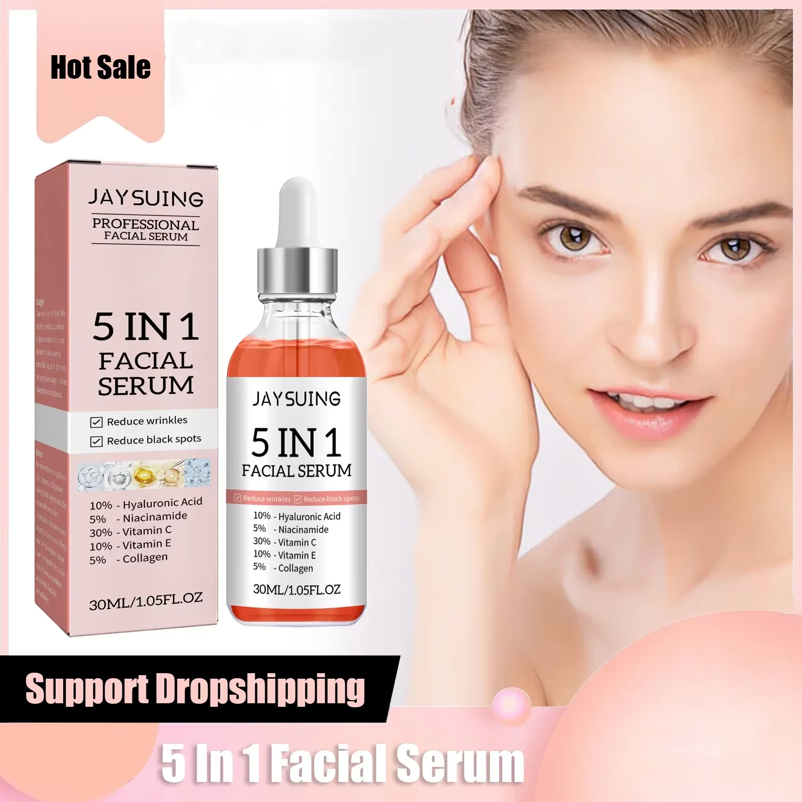 

5 In 1 Face Serum Moisturizing Whitening Anti Wrinkle Aging Vitamin C Hyaluronic Acid Facial Serum Shrink Pores Skin Care 30ml