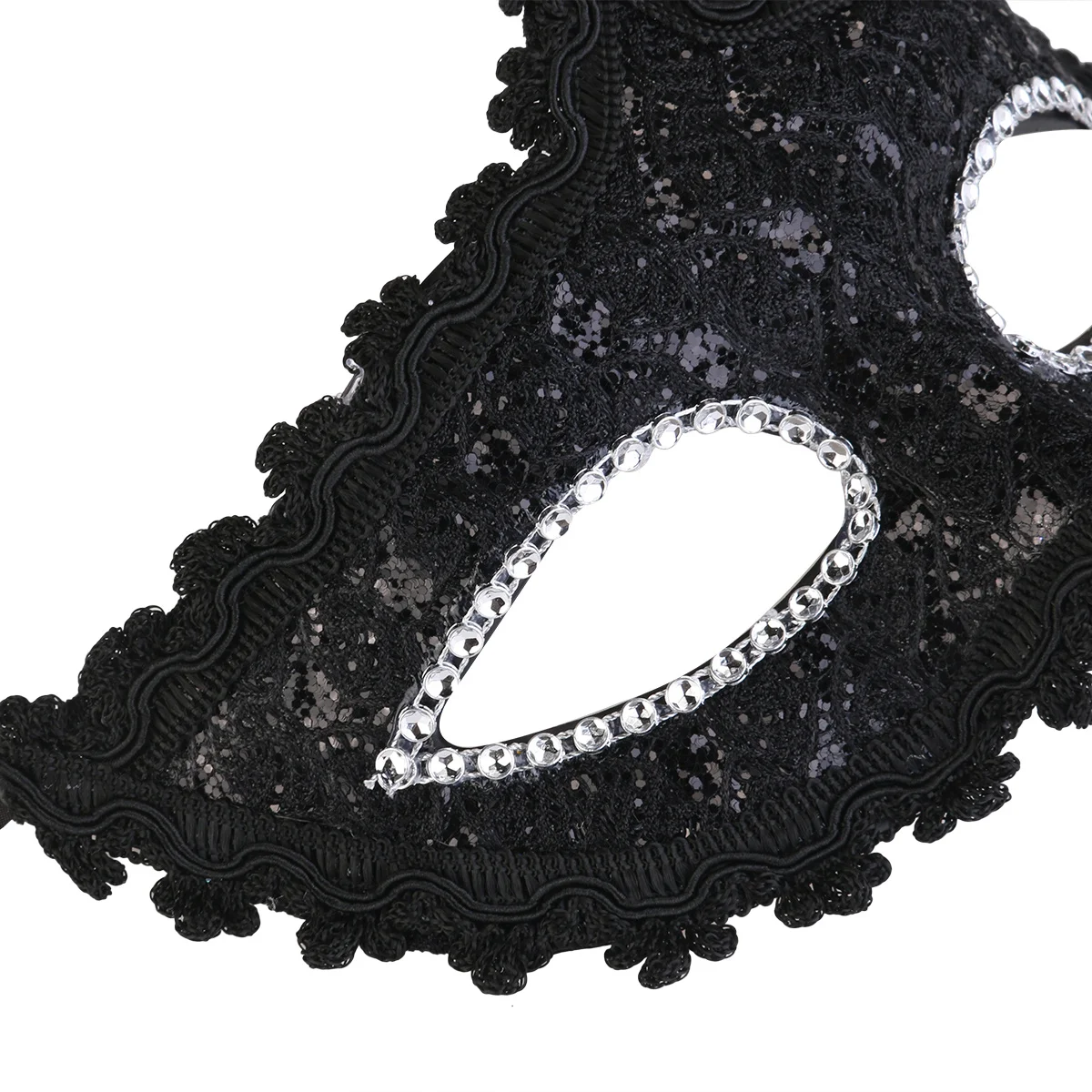 Maschera di Halloween Pizzo nero Strass Plastica durevole PU Cosplay Masquerade Costume Party Maschera veneziana Nera