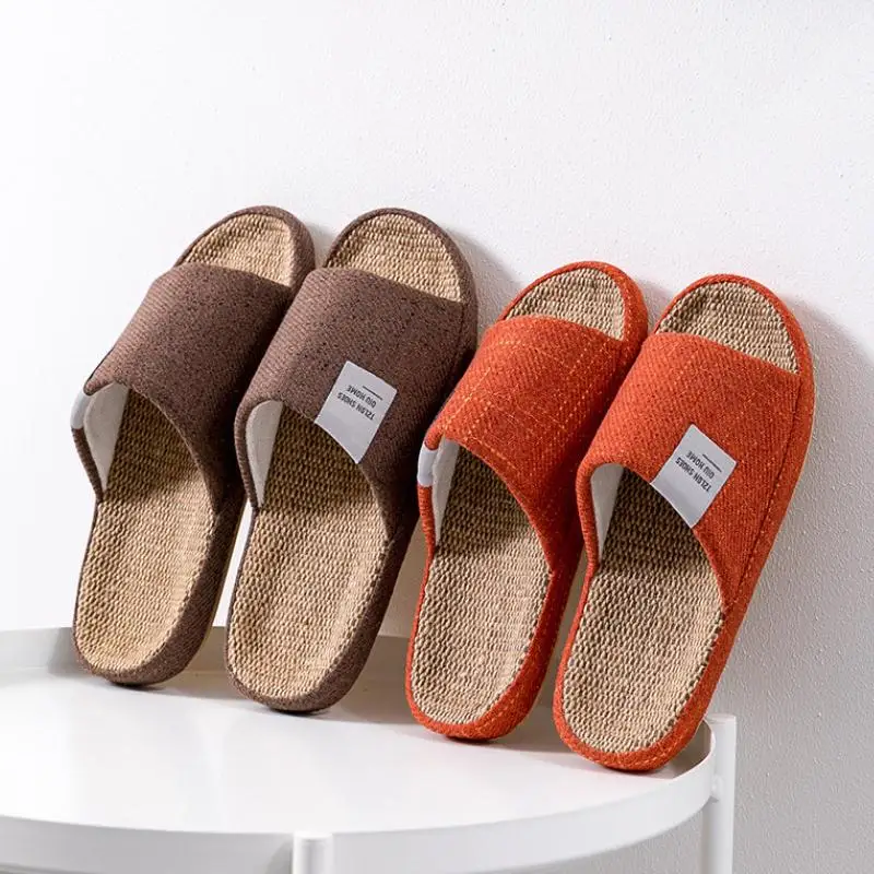 Men's Breathable Linen Slippers, Four Seasons Indoor Silent , Anti Slip Bedroom Floor Shoes, Soft Slippers, Home Anti Slippers view 3