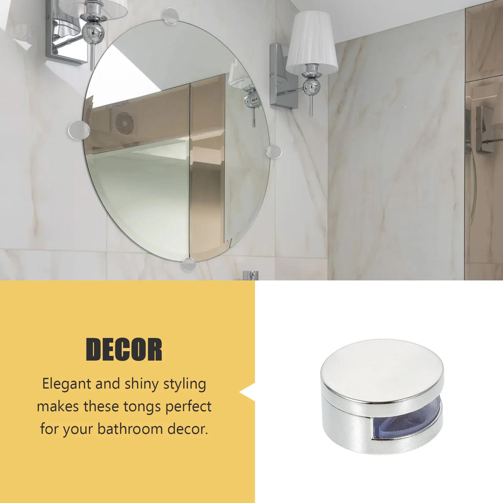 

4pcs Mirror Holder Clips Zinc Alloy Wall Mount Glass Fixing Hardware Silver Bracket No Hole Easy Install Round Mirror Hanger