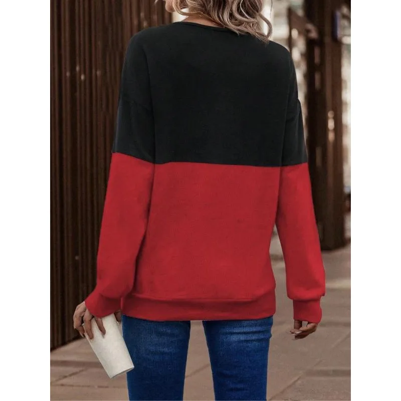 بالإضافة إلى حجم المرأة الجديدة غير المتكافئة الرقبة المألوف وبسيط Colorblock عبر الجبهة انخفاض الكتف الأعلى