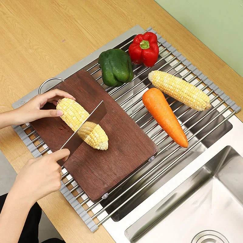 Folding Roll Sink Drainer Shelf Bowl Dish Storage Holder Food Washing Rack Hot Pot Insulator Pad Kitchen Accessories Organizer