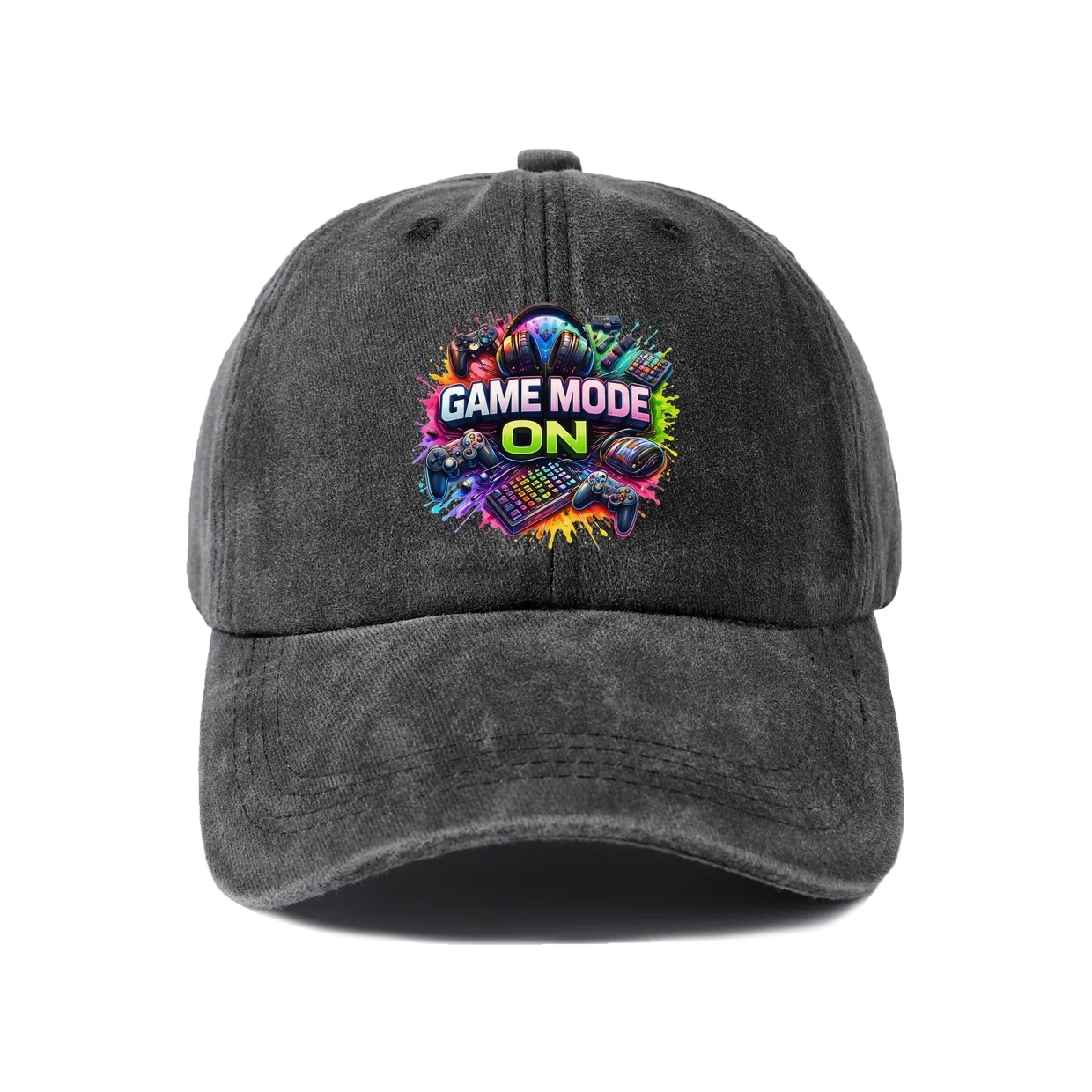 Game Mode On Gamer Graphic Baseball Cap, Vintage Washed Adjustable Unisex Dad Hat, Casual Gift