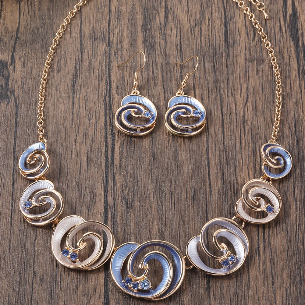 Fashion Drip Oil Geometric Necklace and Earrings Set for Women Accessories New Trendy Gold Color Jewelry Sets Party Gift