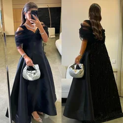 Customized Sexy Modern Style Sequined Beading Pleat A-line Off-the-shoulder Long Dresses Bespoke Occasion Dresses Fashion Casual