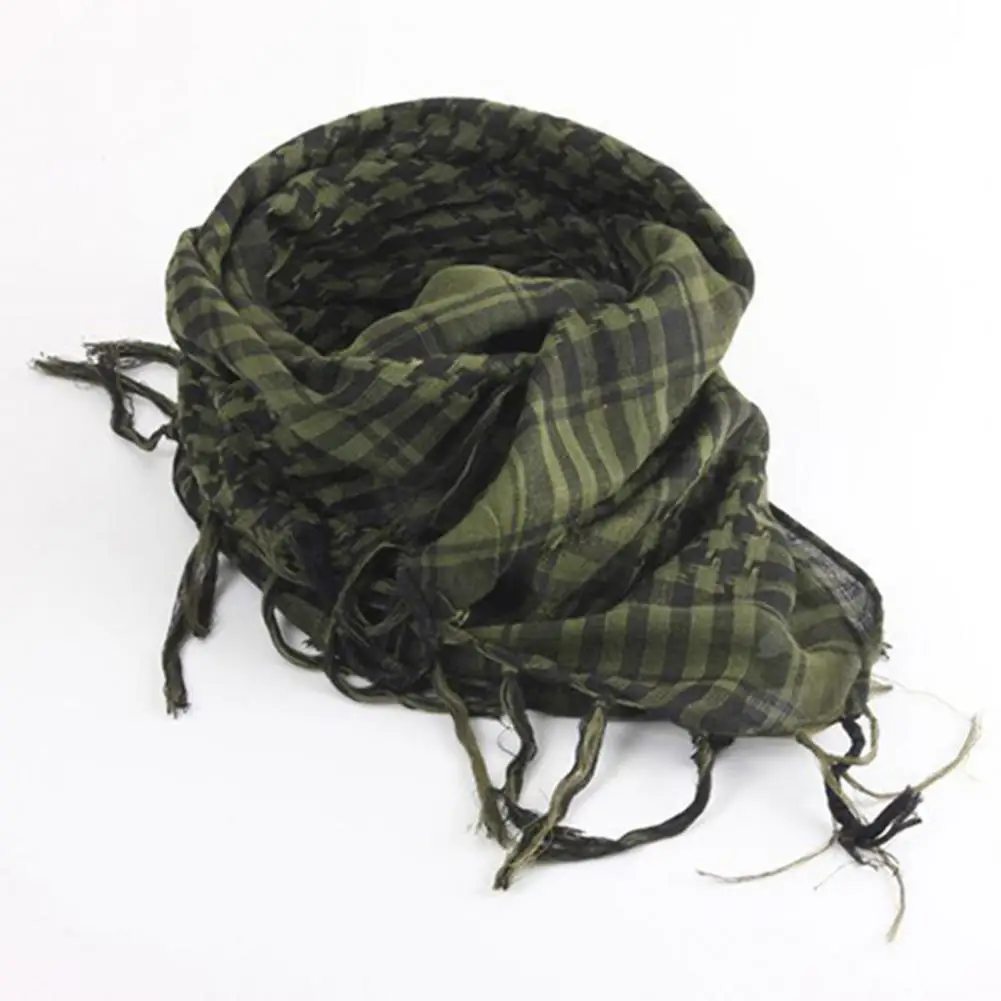 Scarf Army with Tassel for Men Women Scarf Mask Scarf Unisex Lightweight Plaid Pattern Cotton Keffiyeh Scarf for Winter