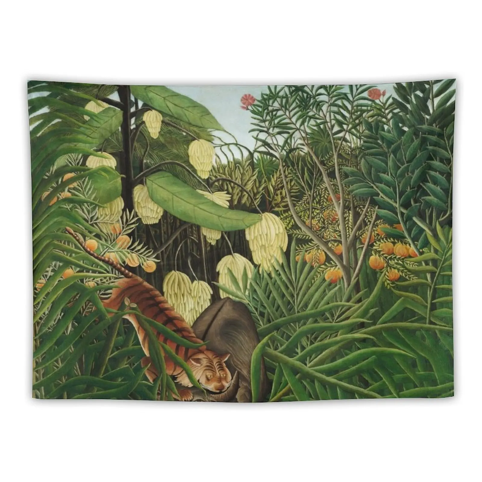 

Henri Rousseau - The Jungle - Tiger Attacking A Buffalo Tapestry Home Decoration Decoration Room Tapestry