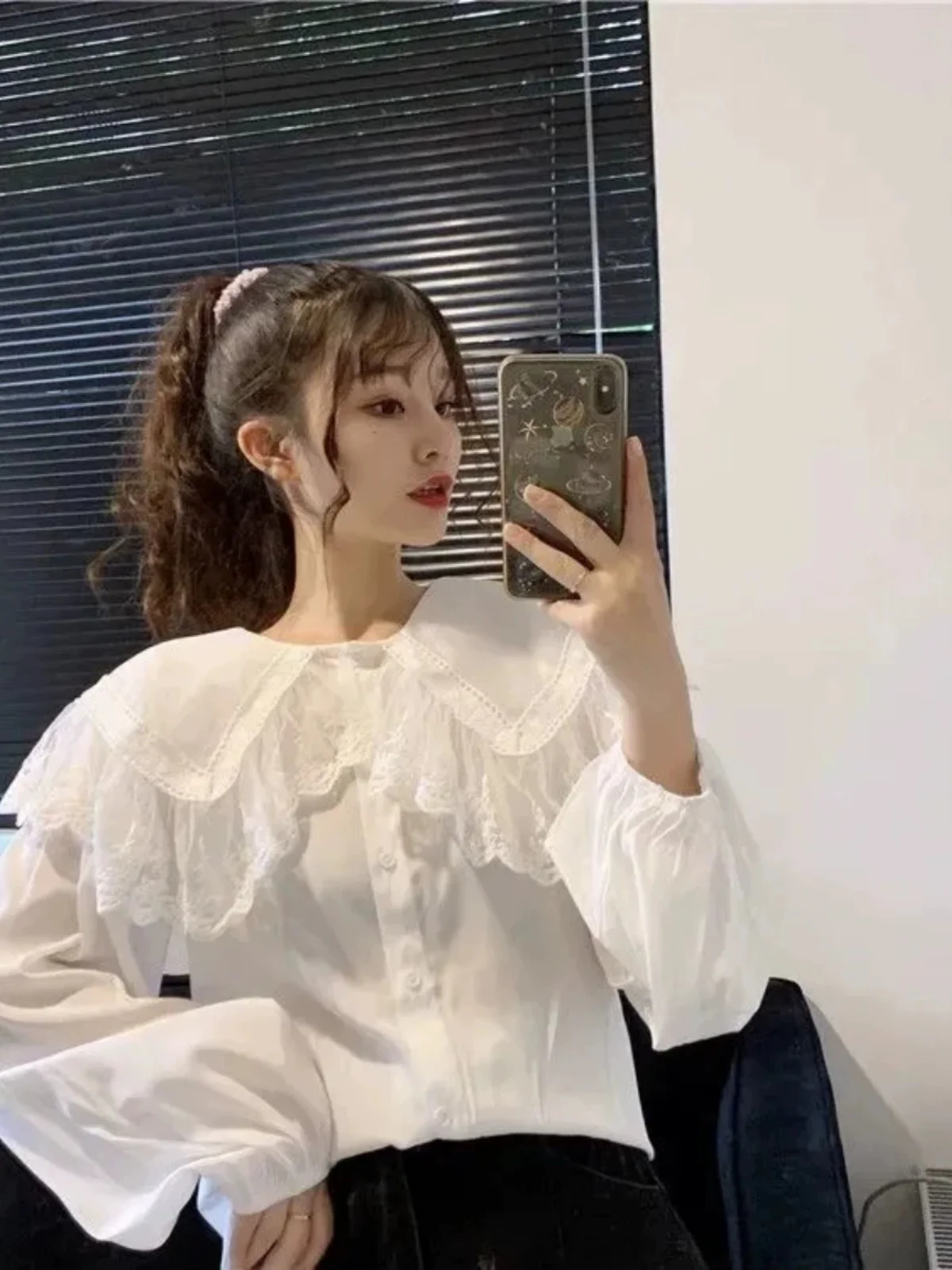 Colletto per bambola ampio e lungo con bordi in pizzo Sve irt Primavera Autunno Coreano Sle da donna Faionable Top Studente Trendy Poliestere