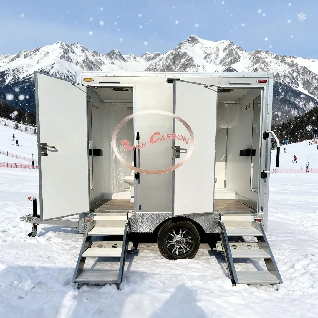 Shin Carson 2-Stall Portable Toilet Trailer for Outdoor Events Mobile Restroom with Shower Unit