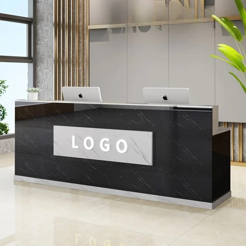 Black Reception Desks Stylish Design Front Checkout Reception Desks Beauty Salon Mostrador Negocio Commercial Furniture