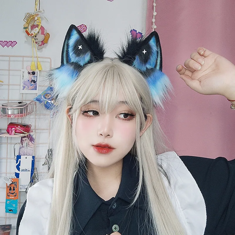 Anime gwiaździste niebo gotycka ciemna bestia ucho ręcznie robione kocie uszy opaska na głowę Cosplay Lolita opaska na włosy kostium dziewczęcy akcesoria