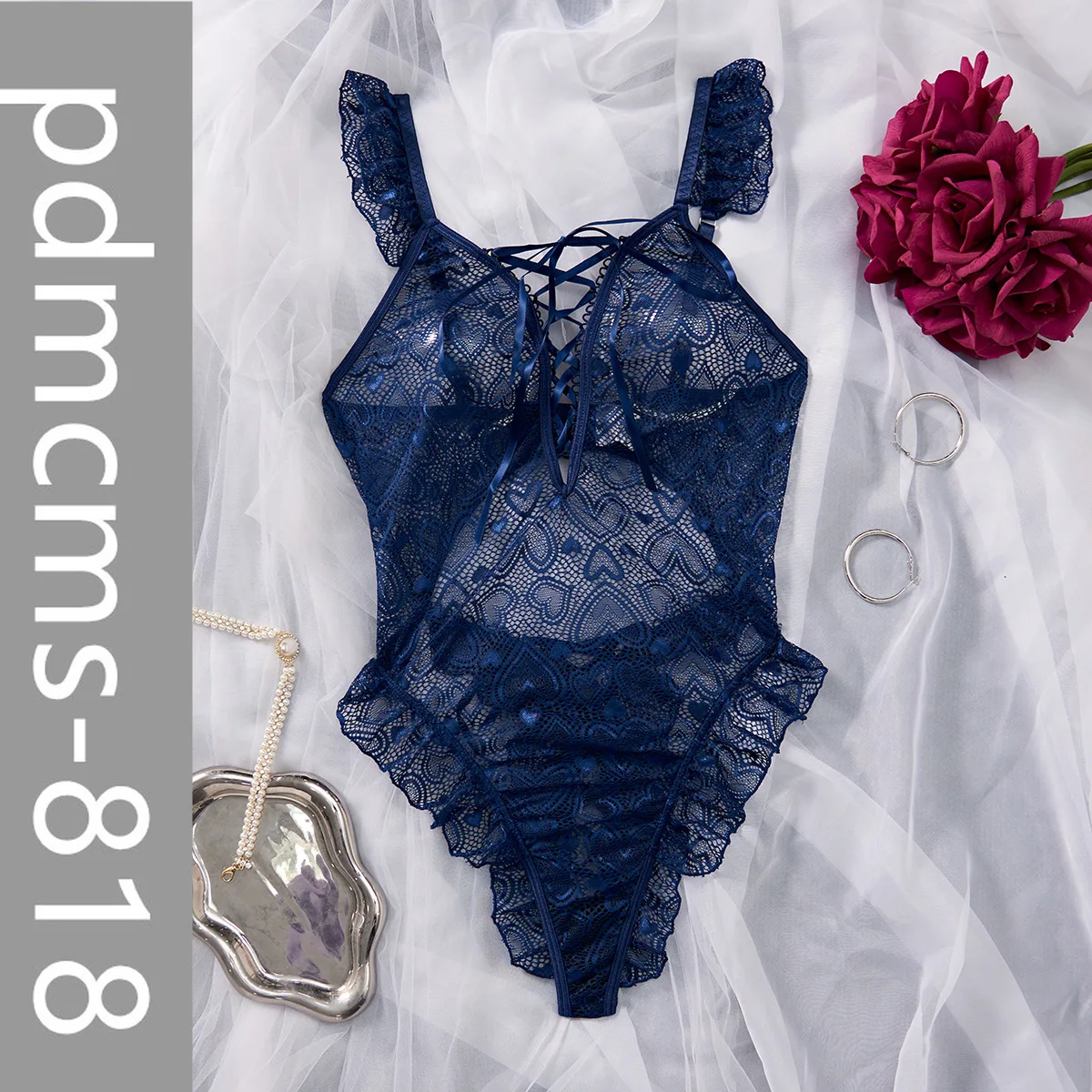 

2025 new ebay European and American high-end quality sexy lingerie lace see-through tights onesie