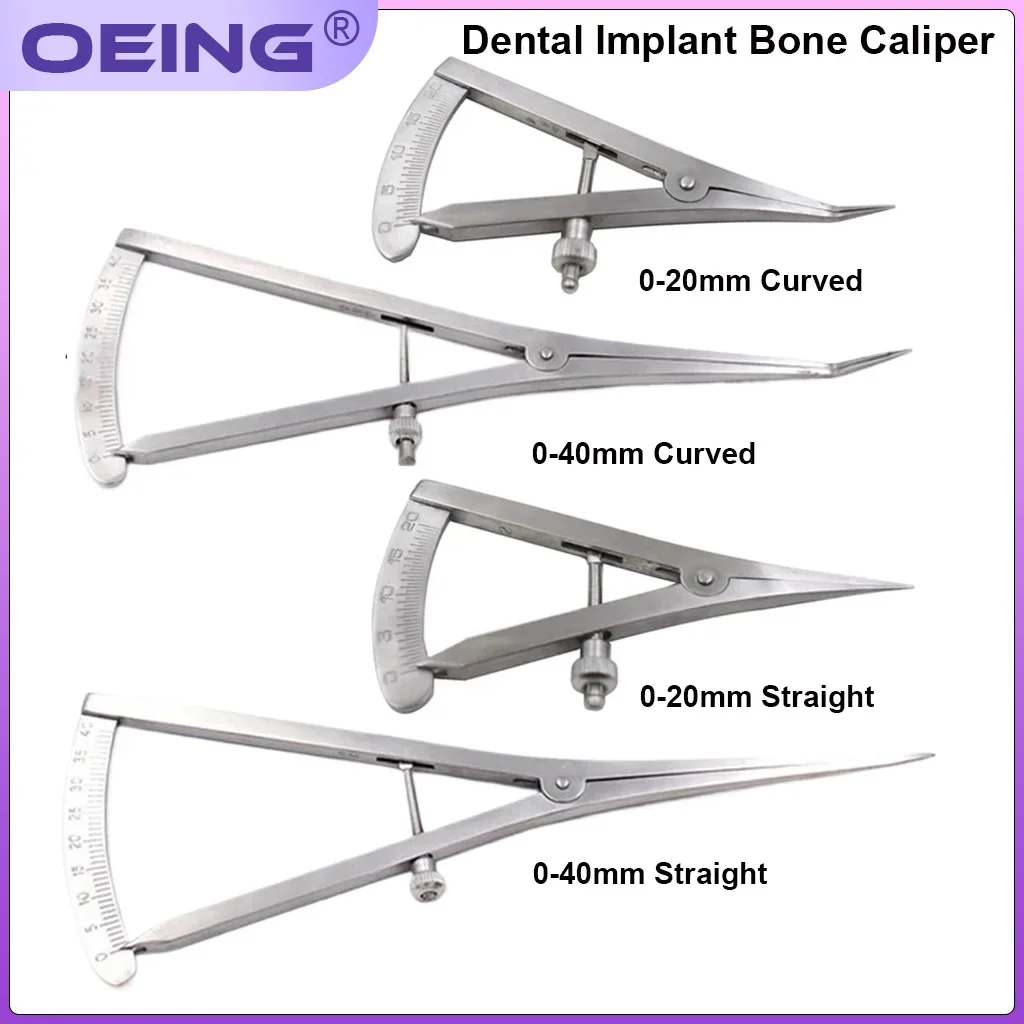 OEING 1Pc Dental Implant Bone Caliper  Straight Curved Head Surgical Rulers  Pitch Ruler  Stainless Steel Measuring Tools