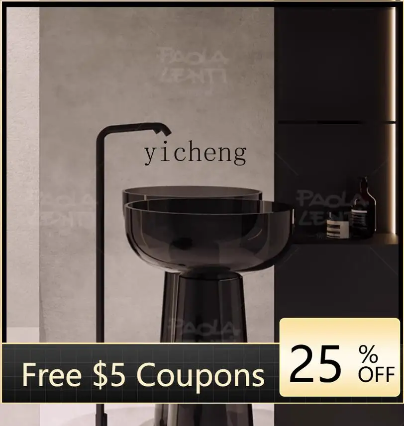 

AA Floor standing circular integrated floor standing crystal washbasin, simple color transparent resin column basin