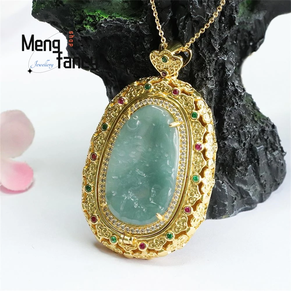 Natural Jadeite Landscape Blue Water Jade Necklace Pendant Exquisite Elegant Simple High-grade Luxury Quality Fashion Jewelry