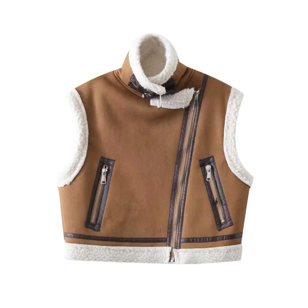 

Новинка 2023 года, женский двусторонний меховой кожаный жилет Svel Jaet Street Sle, застежка-молния, чистый цвет, осень-зима, Новое поступление