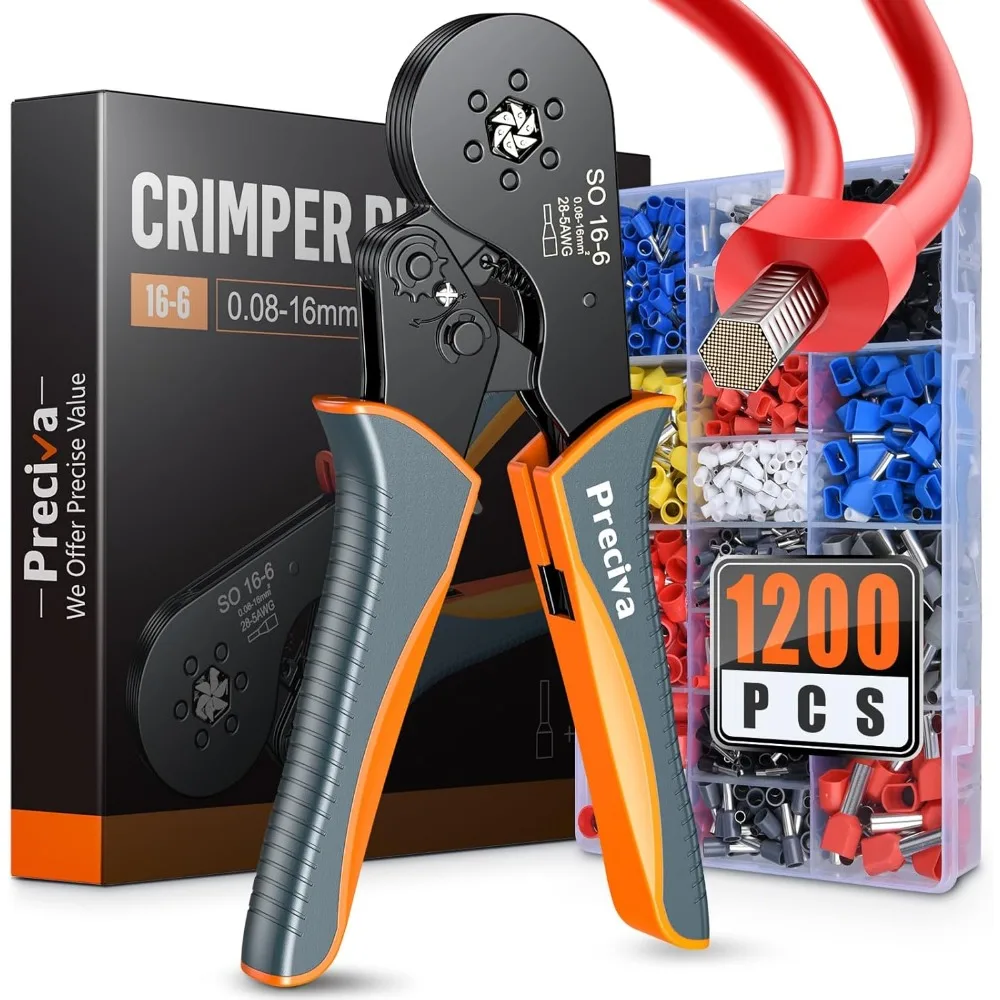 

Upgraded Ferrule Crimping Tool Kit with Hexagonal Ratchet Pliers and 1200PCS Connectors for AWG 28-5 Wires