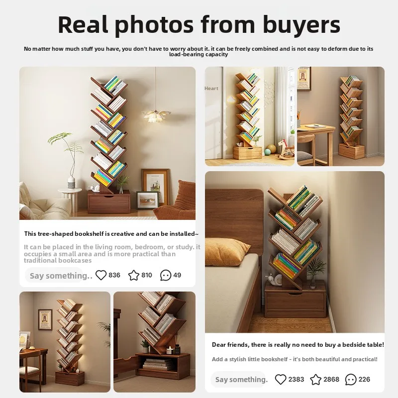 Книжная полка в форме дерева из цельного дерева, отдельно стоящая угловая полка для хранения в гостиной и детской комнате