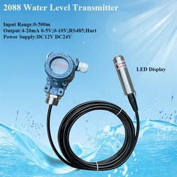 1set 4-20MA Output Integral Liquid Oil Water Level Sensor Probe Transmitter Detect with Model 2088 LED Display