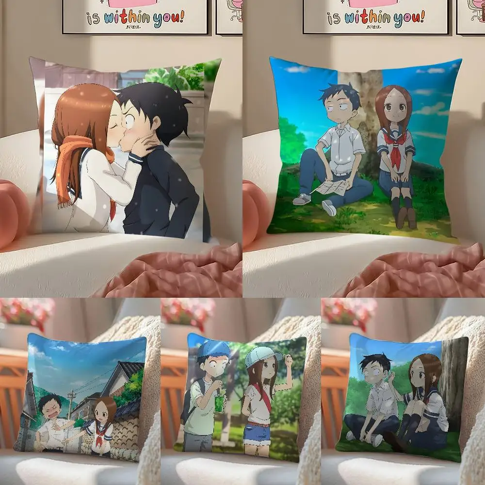 Anime Cartoon Takagi-san x Nishikata-N Pillow Case Anti-dustmite Pillowcase Invisible zipper silky short plush Sofa