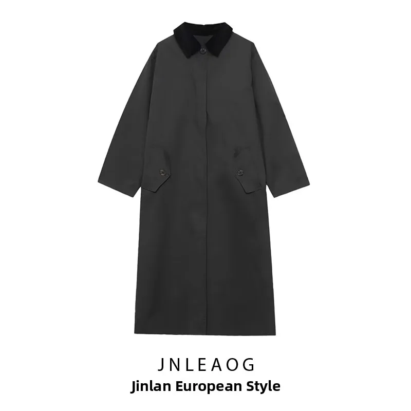 

Faionable Versatile JNLEAOG Women's Coat Autumn New Sle Long Sve Suit Collar Belted Mid-Length Polyester Fiber