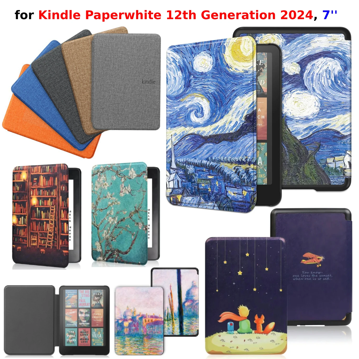 Étui pour Kindle Paperwhite 12ème génération 2024 7 et Kindle Colorsoft Signature Edition, étui fin en cuir PU avec fonction veille/réveil automatique, étui pliable avec modes paysage et portrait