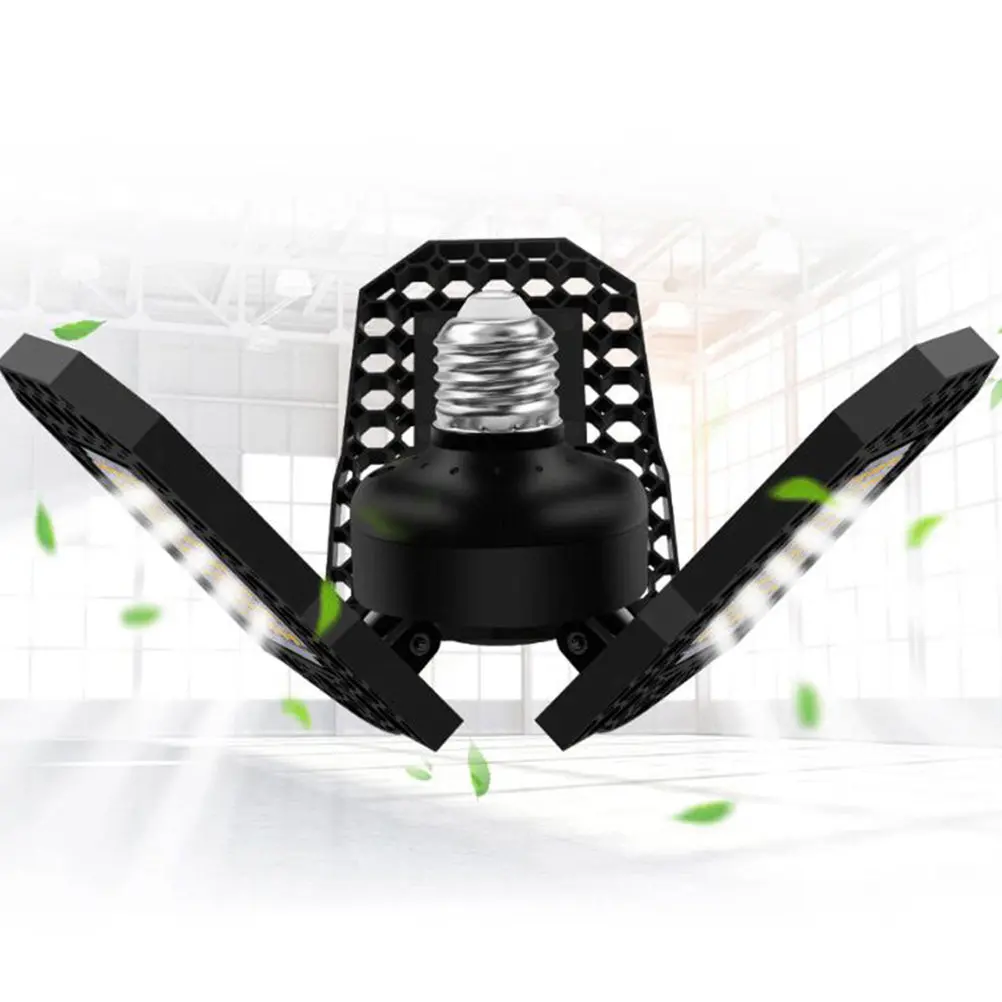 LED Garage Ceiling Light Foldable Three Adjustable Panels Bright Deformable Lamp for Warehouse Workshop