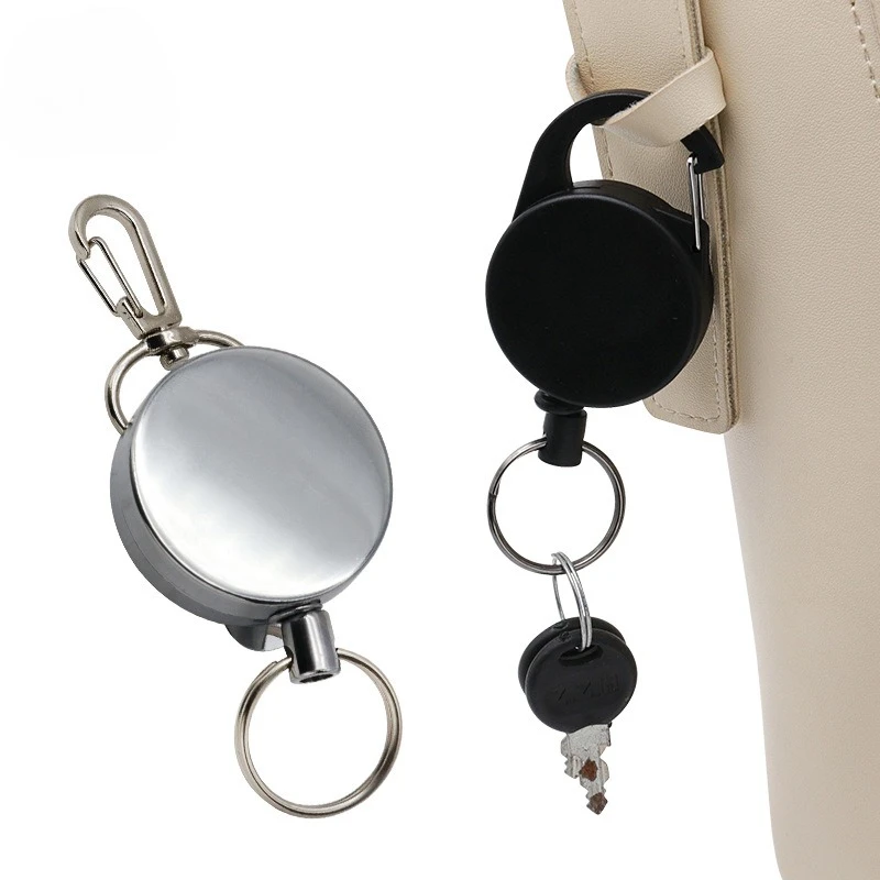 

1pc 4CM Width Metal Keychain Badge Reel Retractable for Badge Holder Outdoor Fishing Clip Anti-lost Keyring Badge Reels
