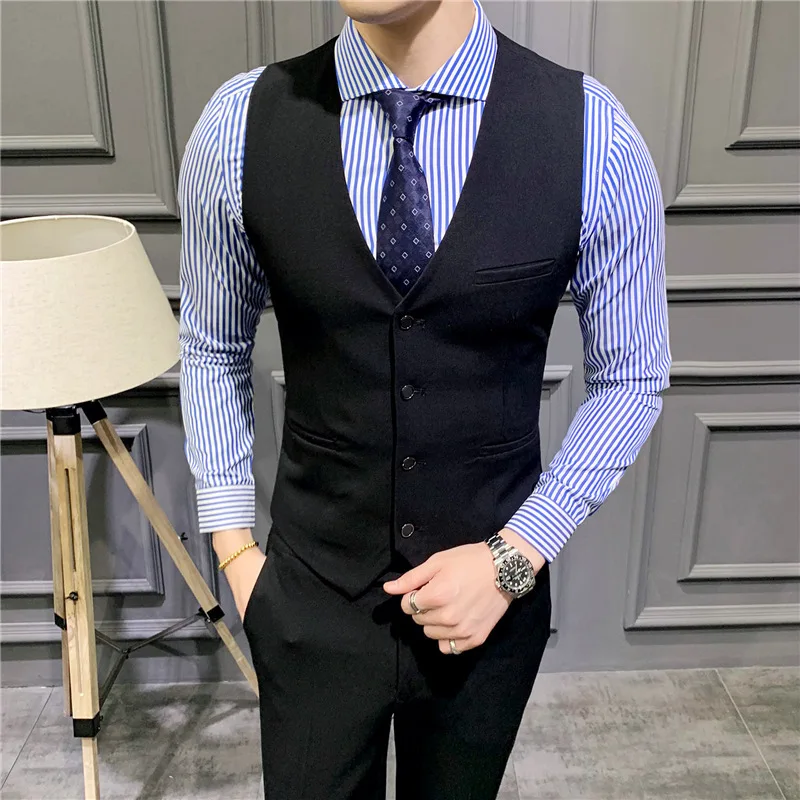 

Men's casual suit vest youth slim large size solid color professional wedding dress best man groom men's clothing trend LO912819