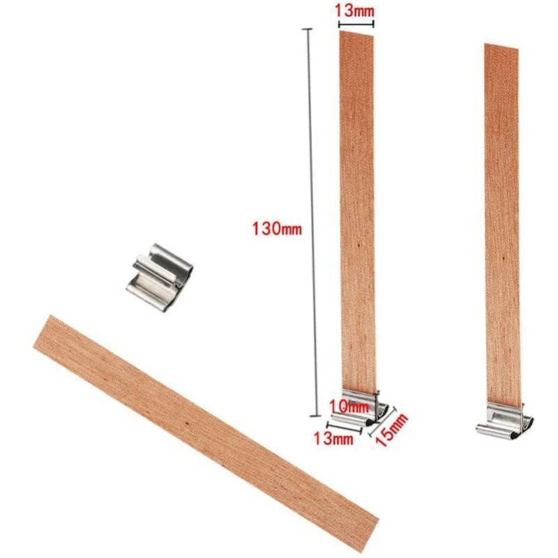 Sumbu Lilin Kayu 0.6x5.9in Tanpa Asap untuk Pembuatan Lilin dengan Dudukan Baja Tahan Karat untuk Pembuatan Lilin DIY