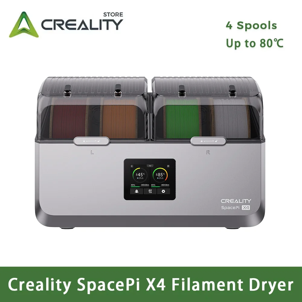 

Сушилка для нити Creality SpacePi X4, 4 катушки до 80 ℃ Двойные независимые нагревательные камеры, автоматические бесшумные оригинальные для всех 3D-принтеров
