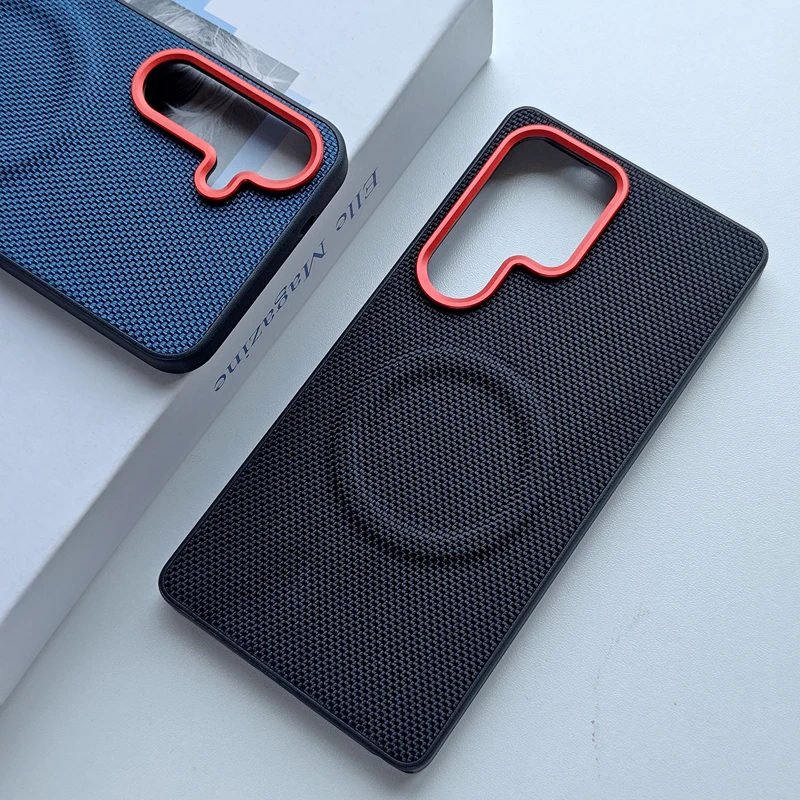 삼성 갤럭시 S25 울트라 플러스, S24 플러스, S24 케이스 ELVEV 마그네틱 위브 PU 가죽 무선 충전 방지 백 쉘