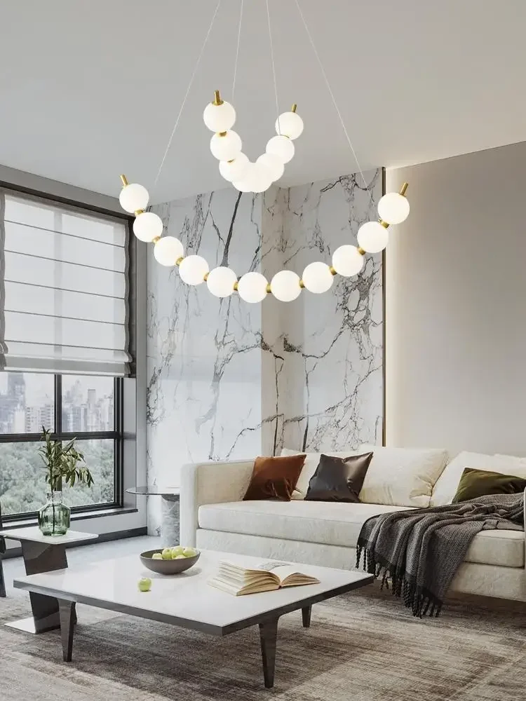 Luxury Necklace Led Ceiling Chandelier Acrylic Round Bean Ceiling Lamp Living Room Loft Pendant Lights Home Decorations Lustre