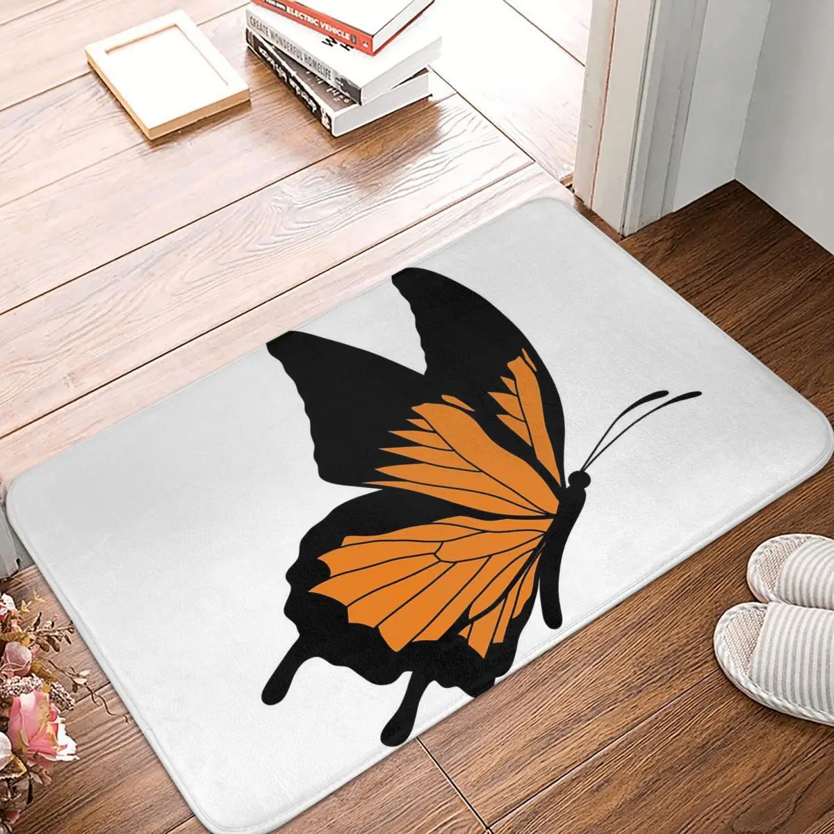 Flying Butterfly Illustration Orange And Black Anti-slip Doormat Floor Mat Carpet Rug for Kitchen Entrance Bedroom Footpad Mats