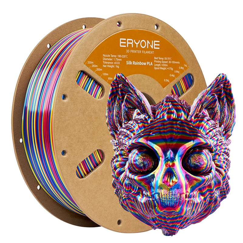 ERYONE 3KG PLA Silk Twist Rainbow Premium Shiny Filament 3D Print, Multicolor, PLA Silk Twist Rainbow Filament, 1KG/Spool
