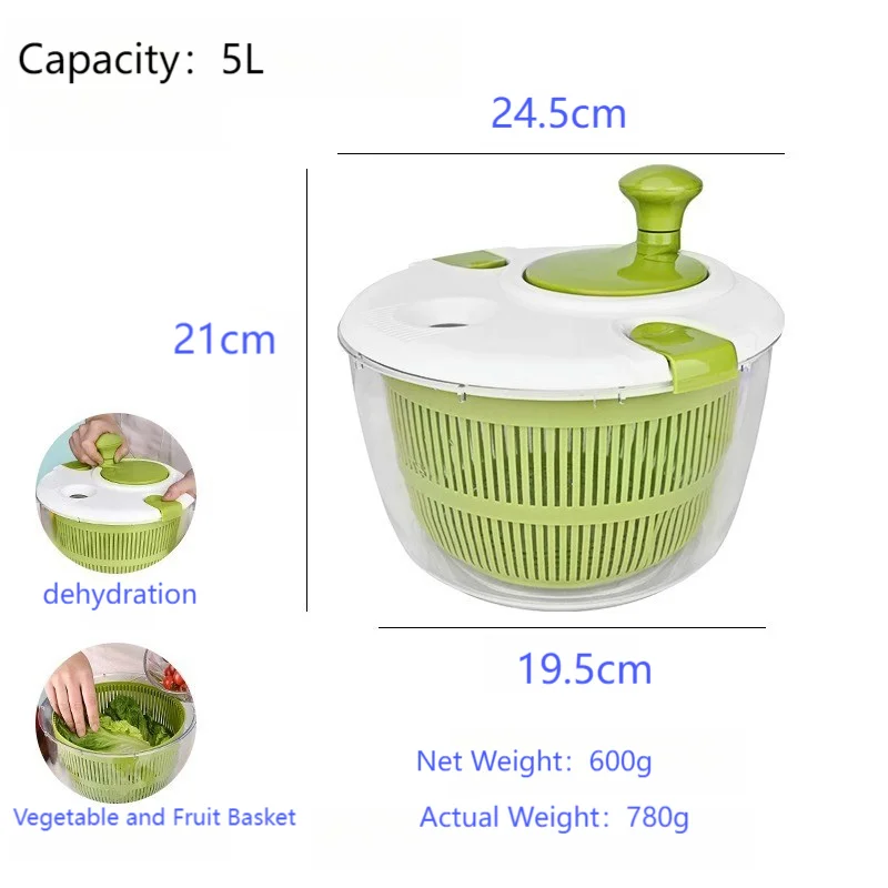 Household Manual Vegetable Dehydrator Large Salad Spinner Fruit Lettuce Drain Basket Dryer Kitchen Washing Tools Home Gadget