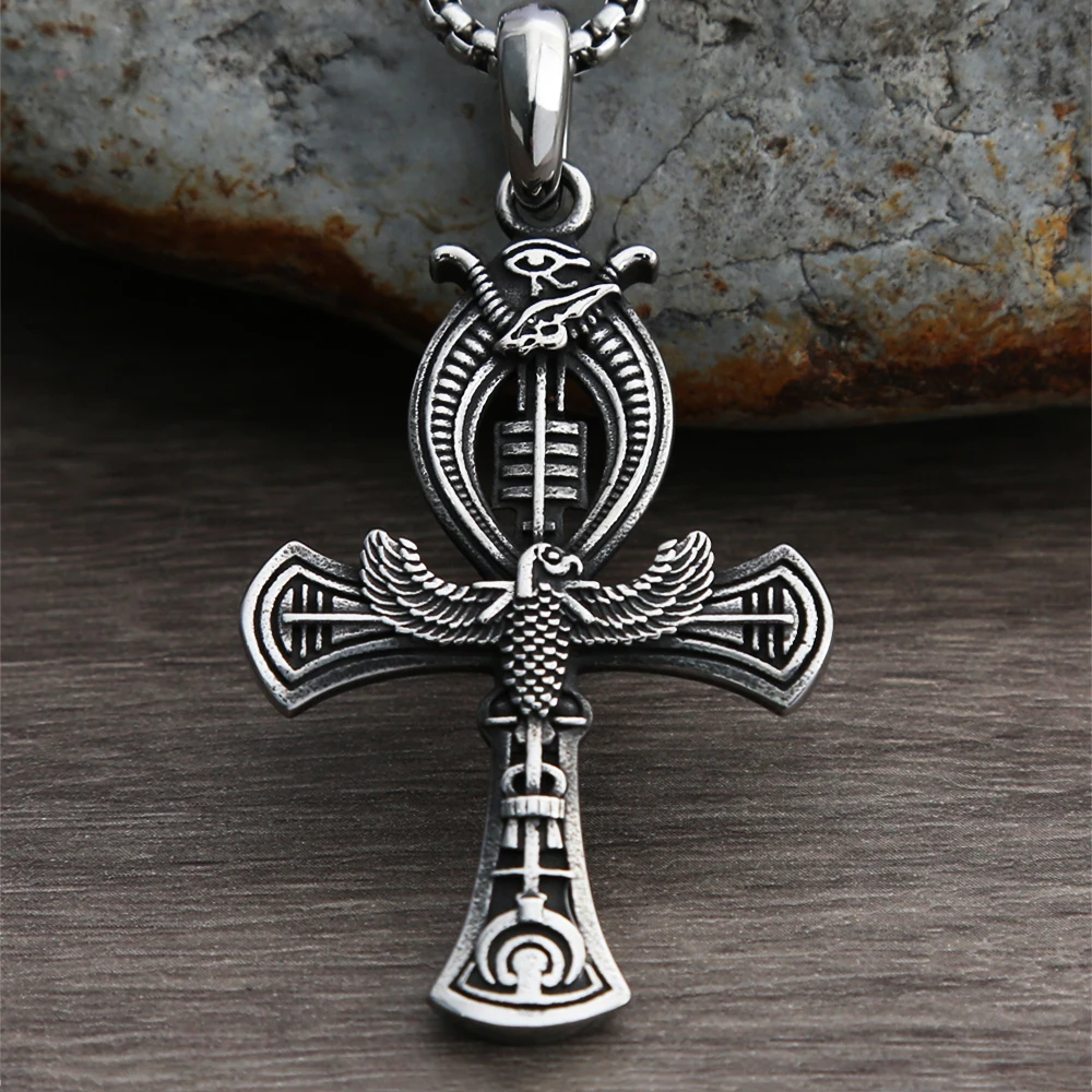 Vintage Ankh Cross Necklace Unisex 316L Stainless Steel Unique Eye Of Horus Amulet Pendant Egyptian Jewelry Gifts Dropshipping