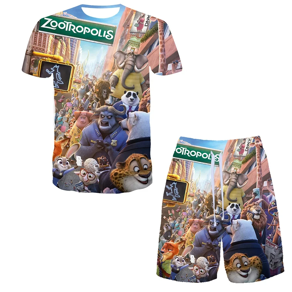 Summer Disney Movie Zootopia Judy and Nick 3d T-Shirt Kids Streetwear Short Sleeve Kids T-Shirt Boys & Girls Street Suit