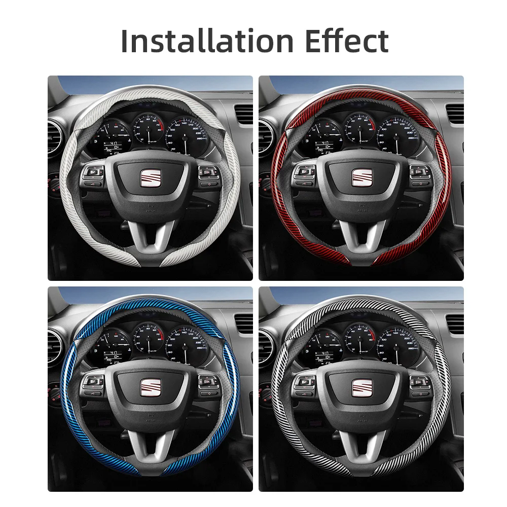 Suitable for Seat Carbon Fiber Texture Steering Wheel Cover with Segmented Quick-Release Design, Durable, for Models Such as Ibiza, Arona, Leon, Leon Sportstourer, Ateca, Etc., in Black, Blue, Red, Silver, and White