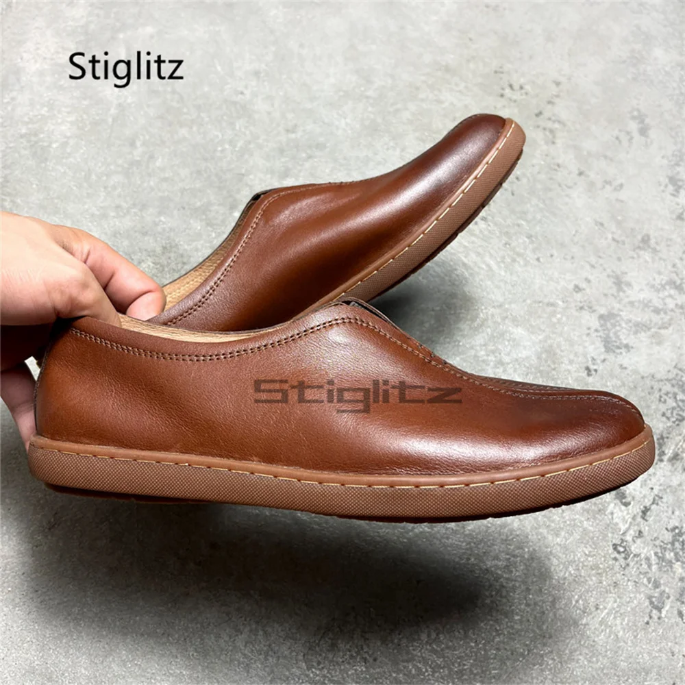 

Classic Soft Leather Casual Shoes for Men Handmade Loafers Breathable Cowhide Flats Retro Comfortable Daily Driving Shoes