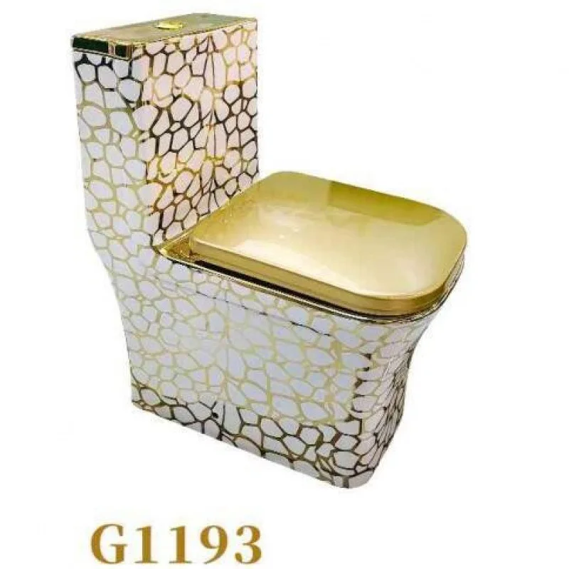 Modern Luxury Ceramic One-Piece Square Toilet Gold Plated Dual-Flush Slow Closing S-Trap Villa Design