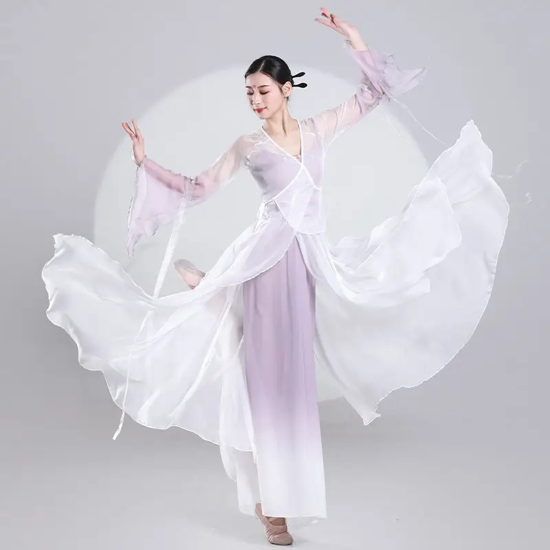 

Classical Dance Costume Woman's Flowing Gauze Clothes Dance Practice Outfit Chinese Dance Ethnic Performance Costume