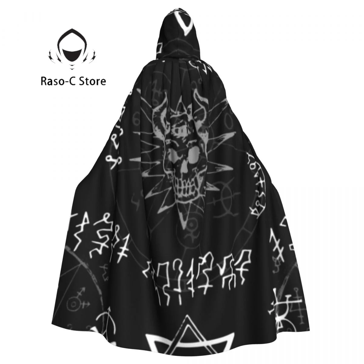 Pentagram And Alchemy Signs Hooded Cloak Polyester Unisex Witch Cape Costume Accessory