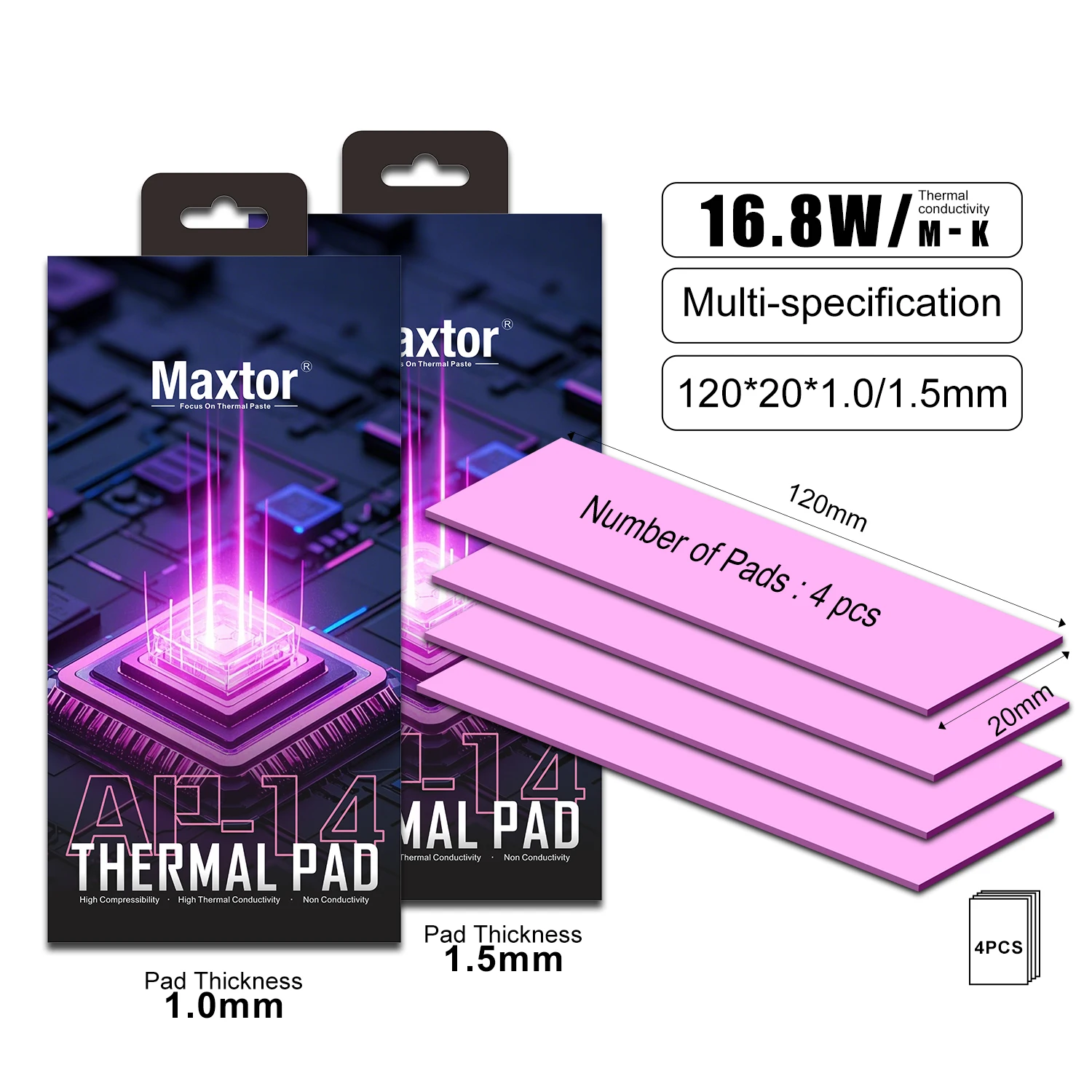 

Термопрокладка Maxtor AP-14, 4 шт., силиконовая прокладка с рассеиванием тепла, процессор/графический процессор, видеокарта, термопрокладка с водяным охлаждением, материнская плата